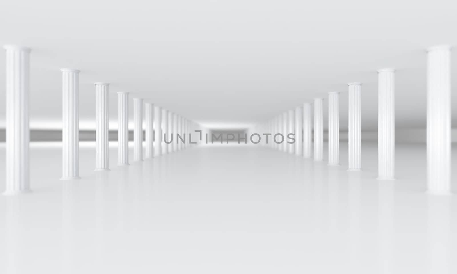 white row of columns vanishing in the distance