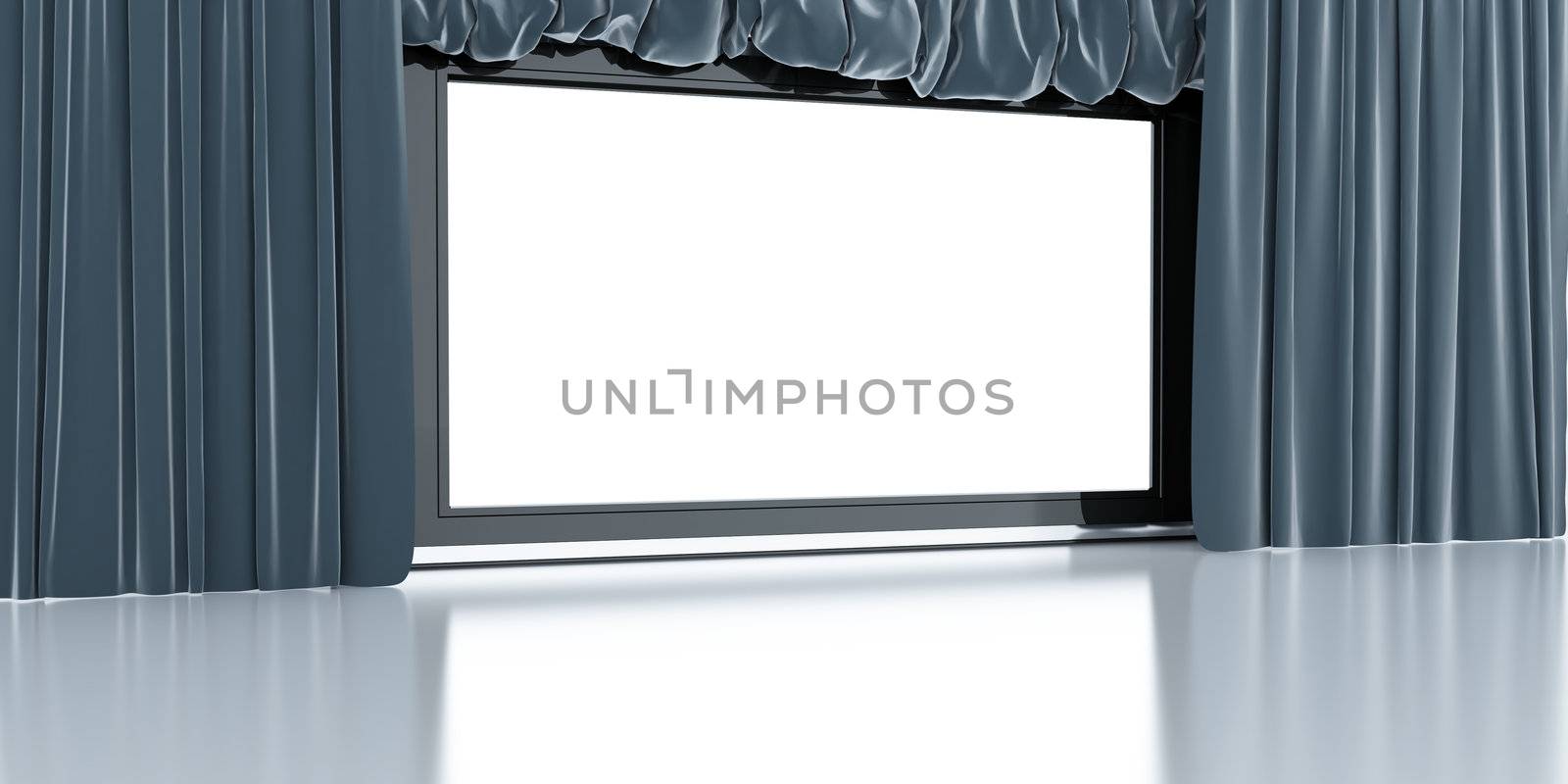 empty white modern screen with blue curtains around by Serp