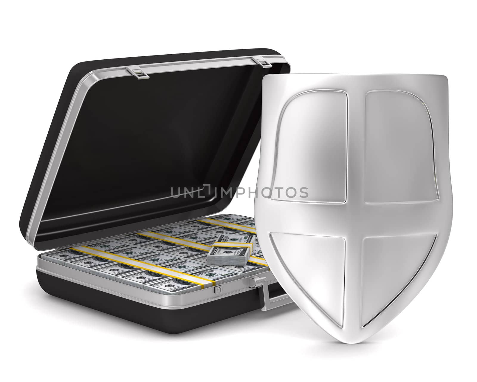 Case with money on white background. isolated 3D image