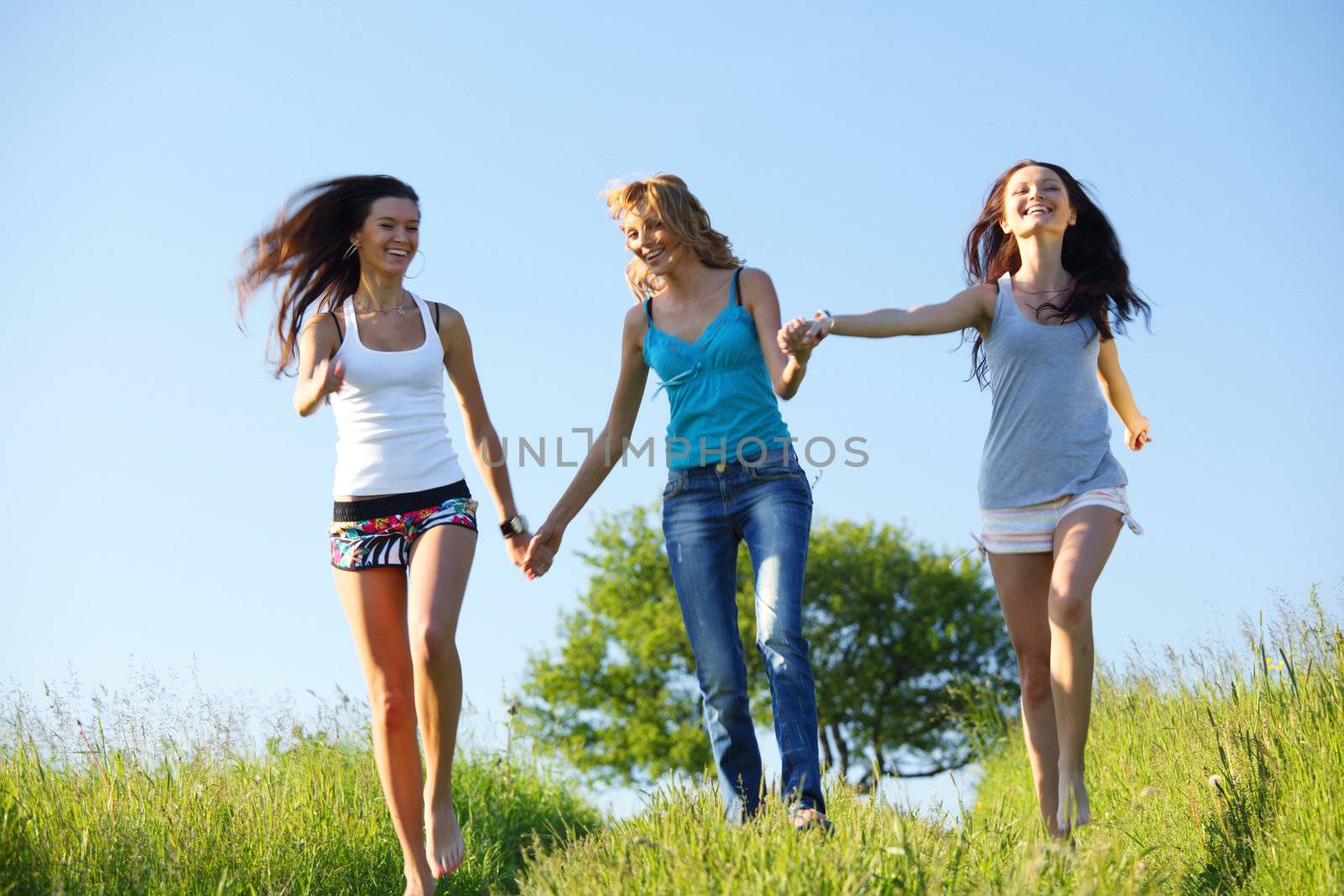 women fun on grass field