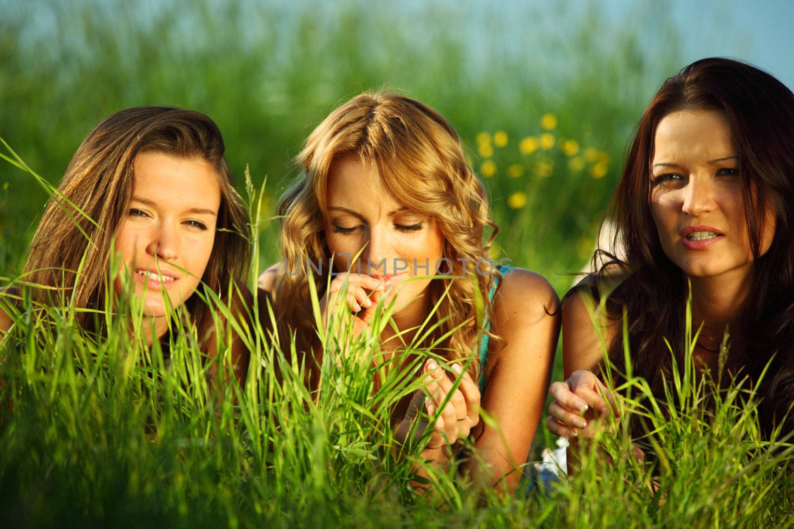 women fun on grass field