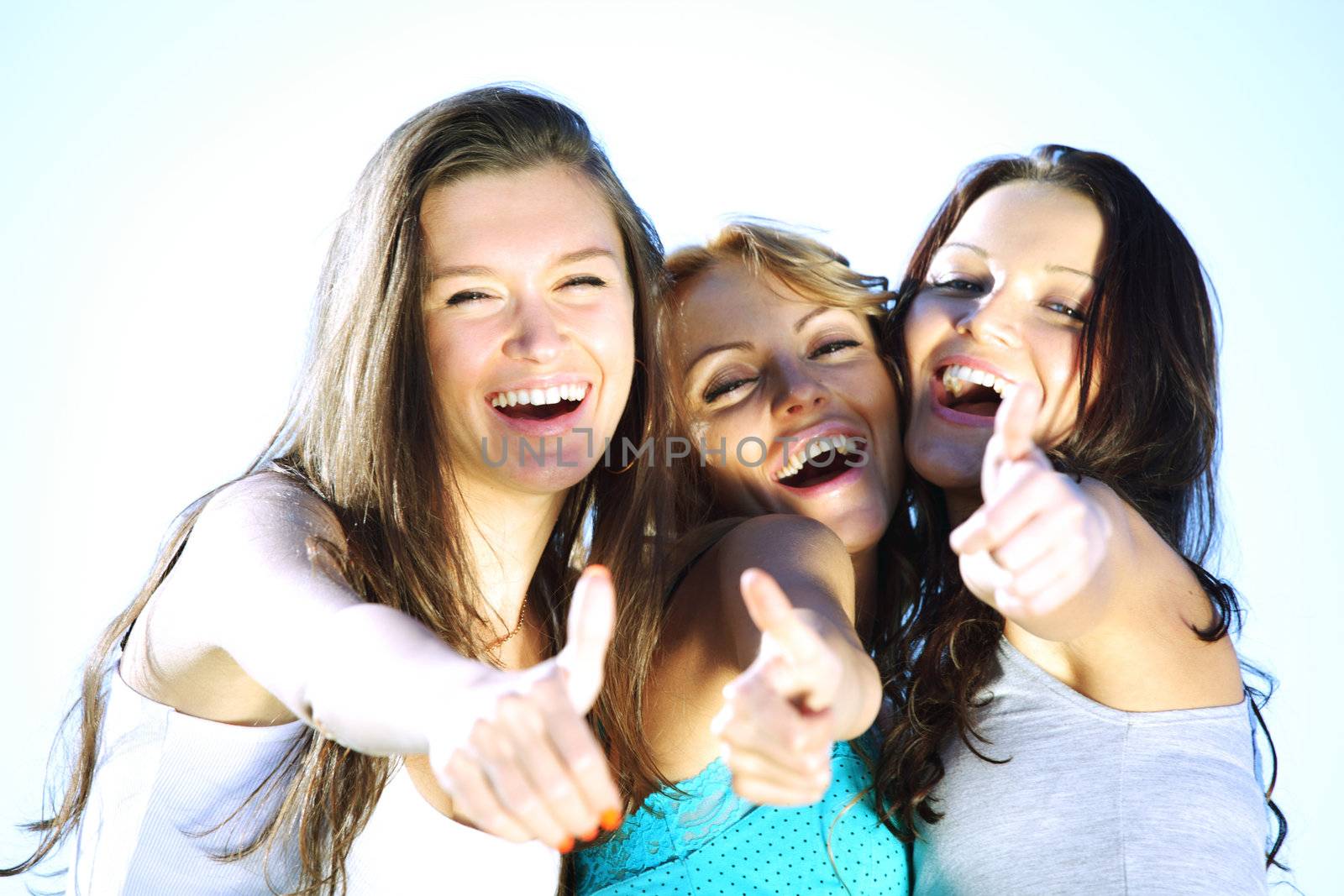 summer girlfriends in sun ligt happy and smile