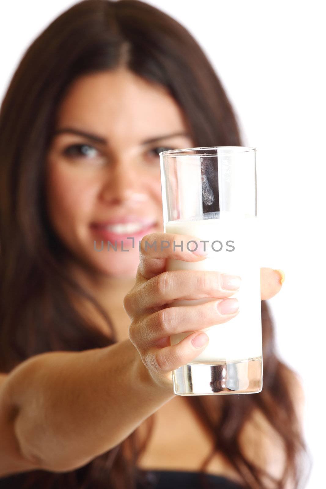 woman drink yogurt close up