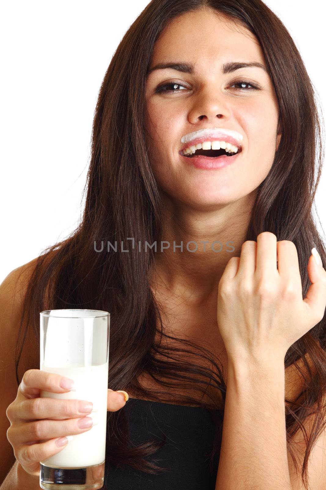 woman drink yogurt close up