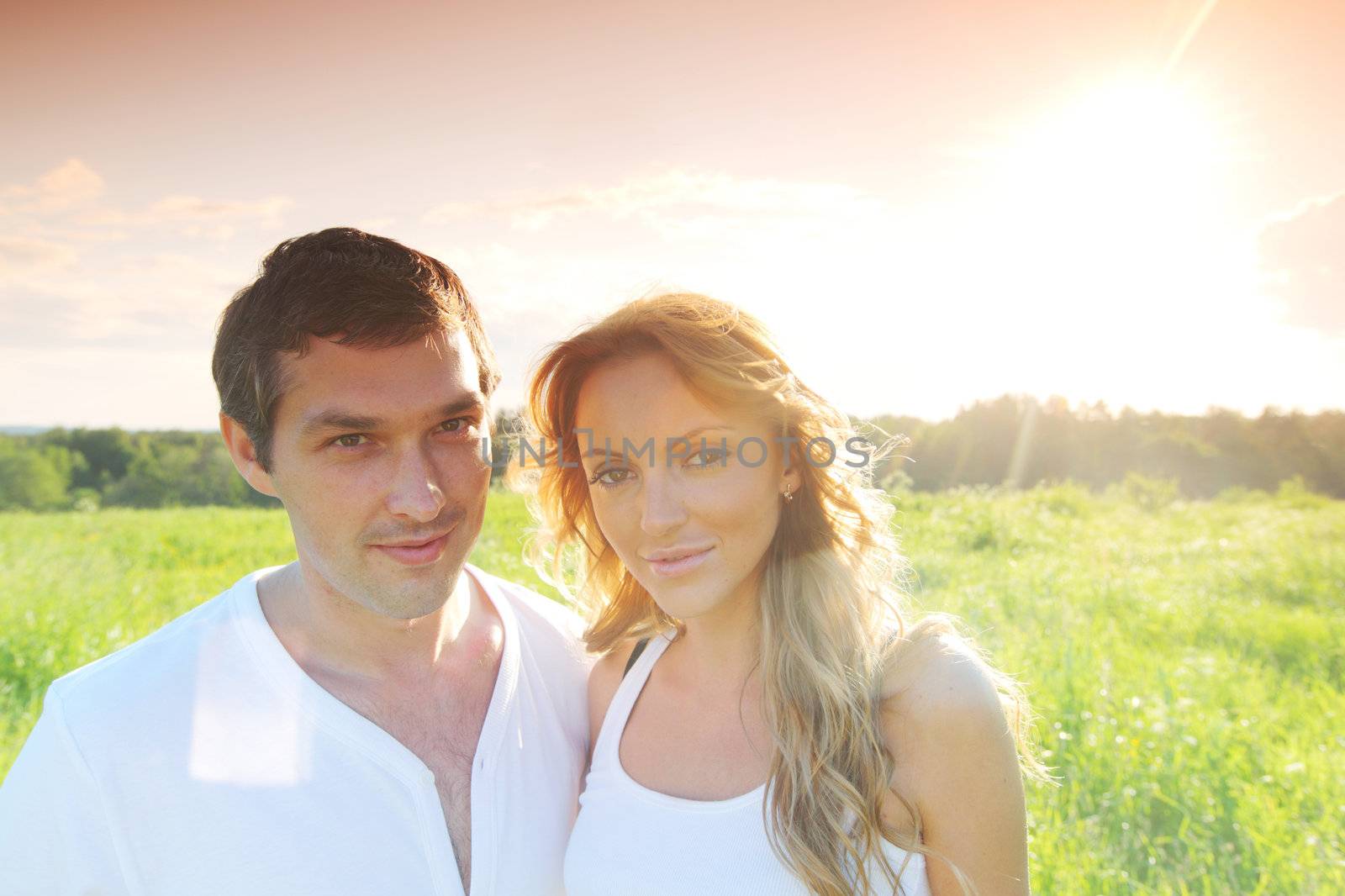 sunrise sun in woman and man hair