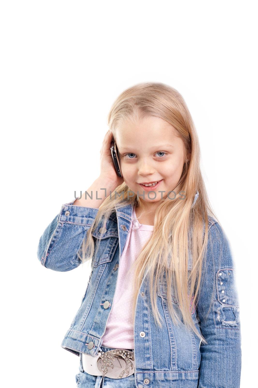 little girl  talking on a cell phone