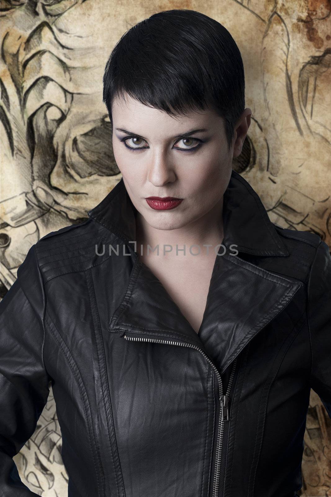 Anger leather woman over Tattoo design background by FernandoCortes