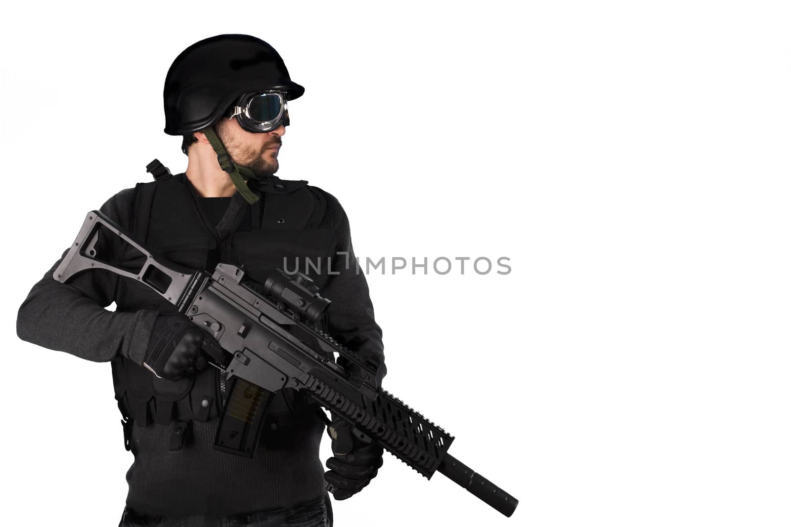 Armed man, isolated on white by FernandoCortes