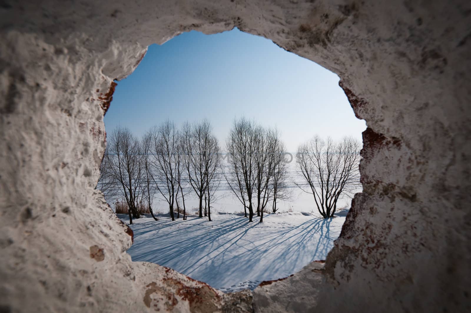 Landscape through the rounded window by dmitryelagin