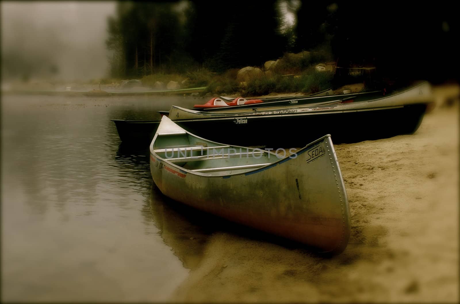 Canoes On The Shores Of A Lake by PrincessToula