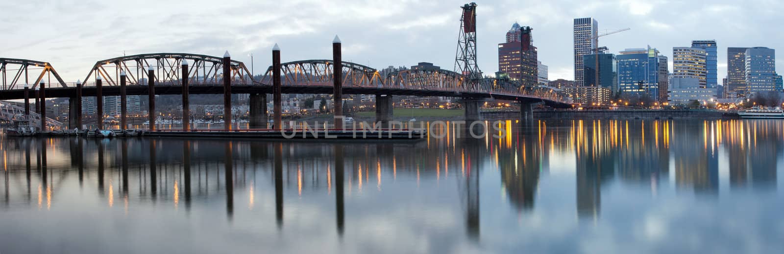 Hawthorne Bridge Over Willamette River at Dusk by jpldesigns