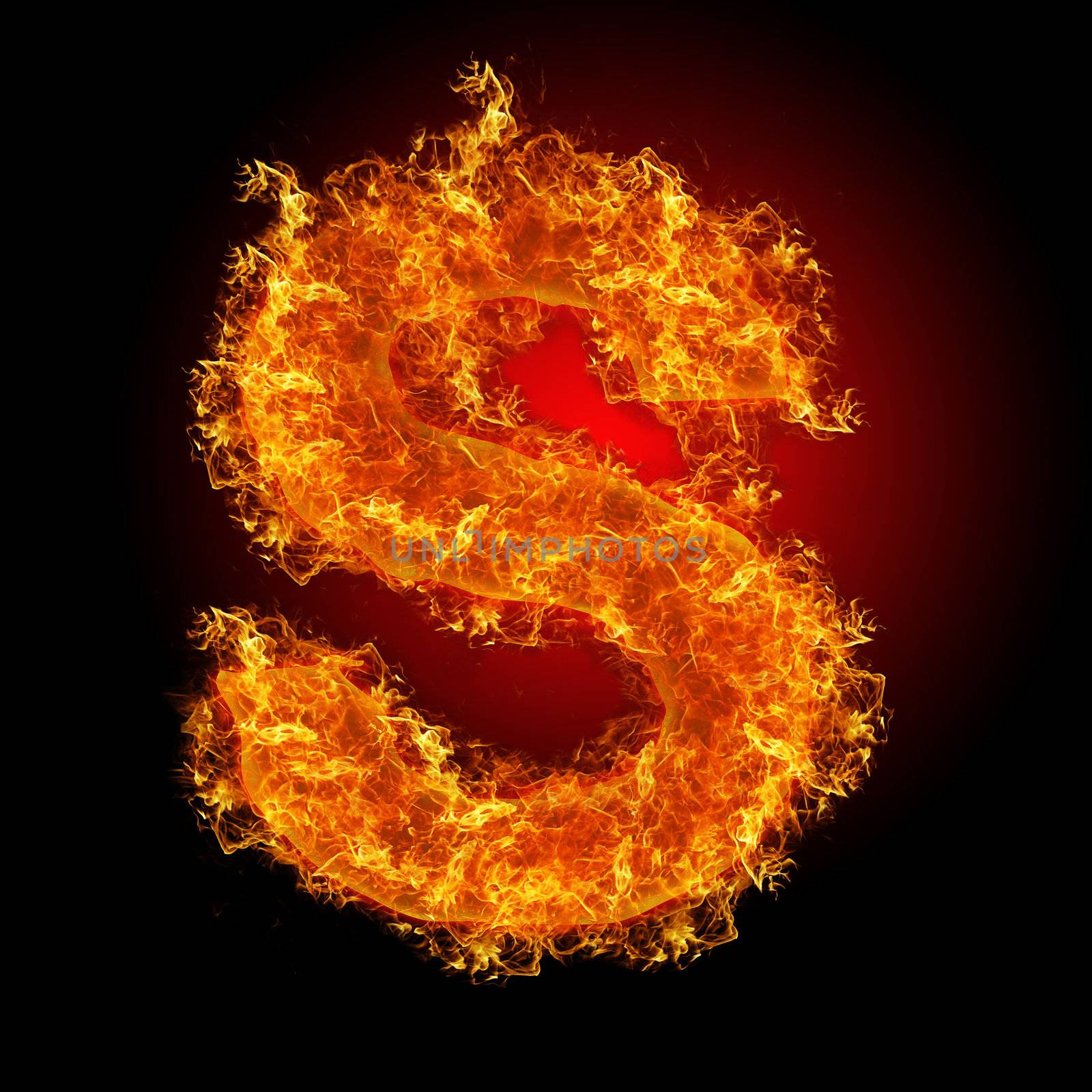 Fire letter S on a black background