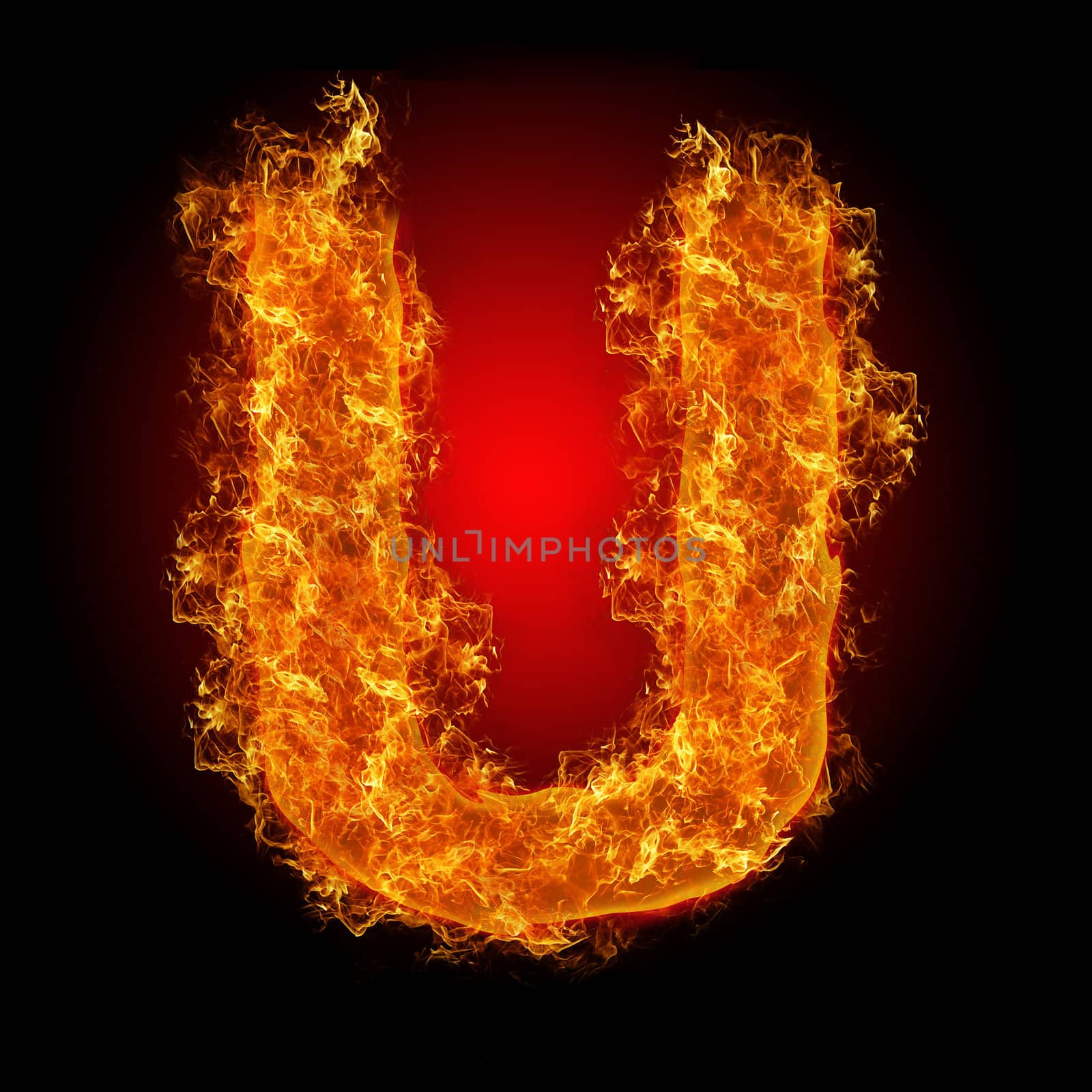 Fire letter U on a black background