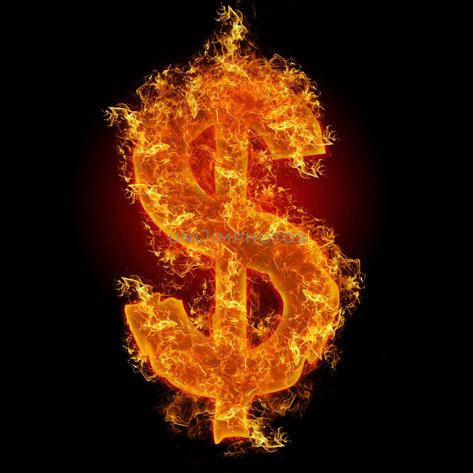 Fire dollar sign on a black background