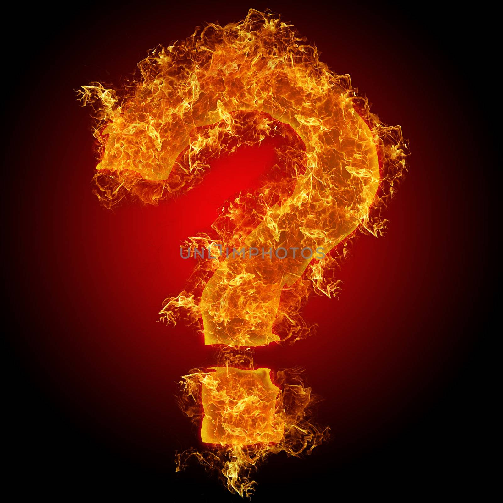 Fire sign query mark on a black background