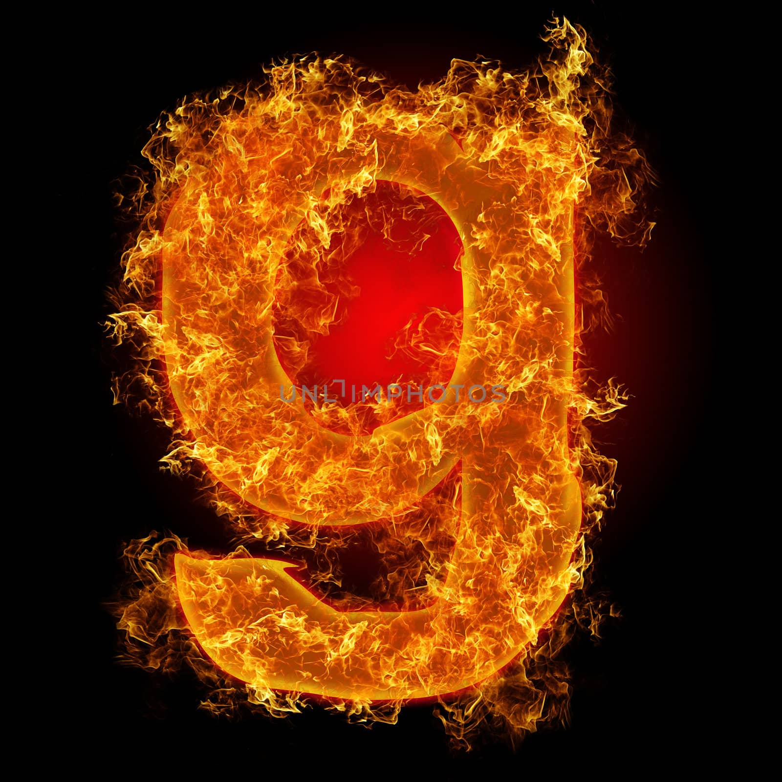 Fire small letter G on a black background