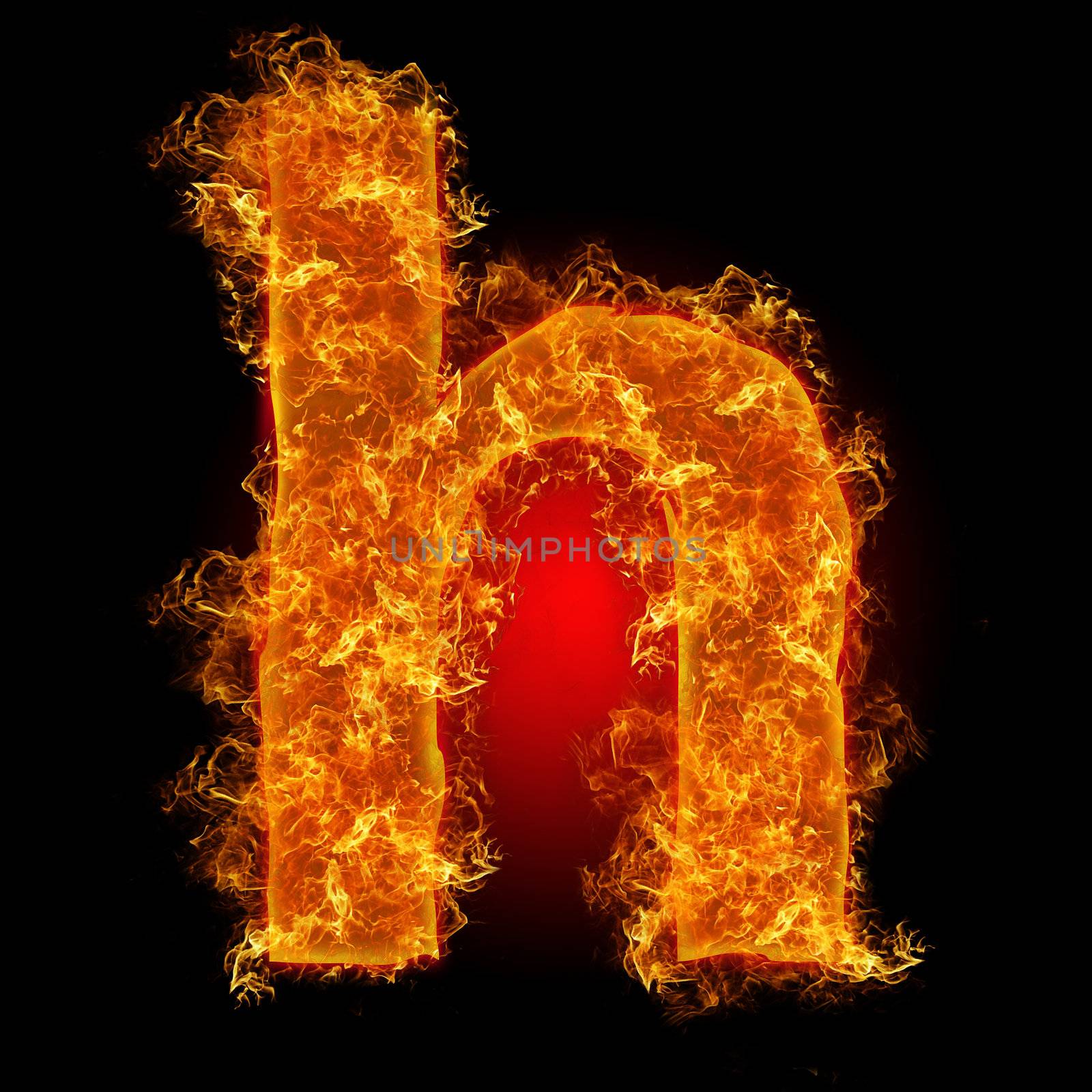 Fire small letter H on a black background