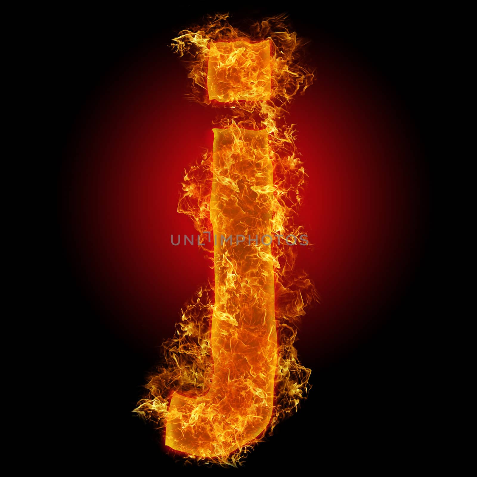 Fire small letter J on a black background