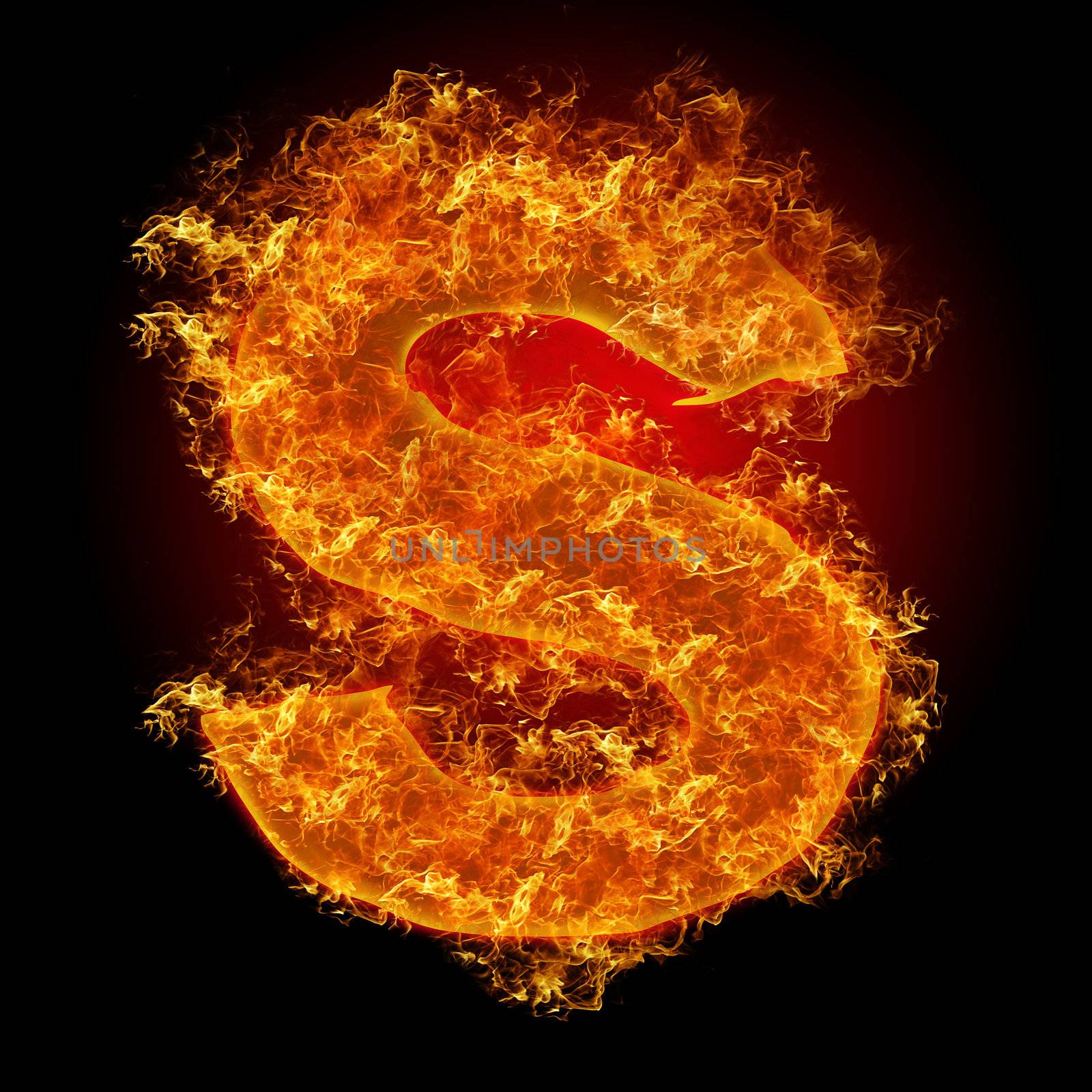 Fire small letter S on a black background