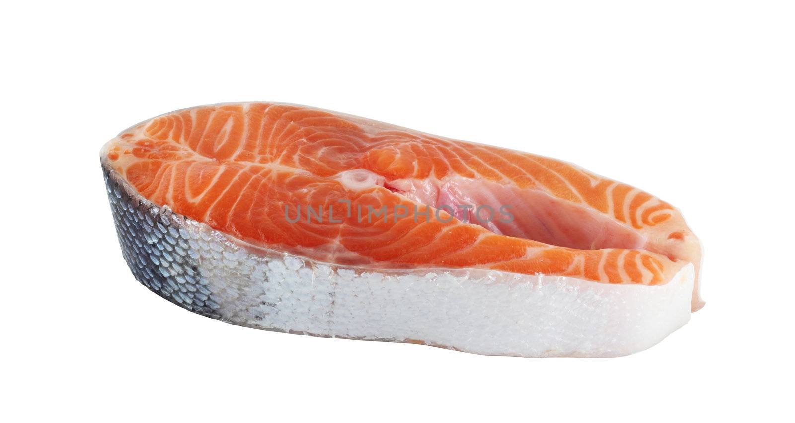Raw trout steak isolated on white background