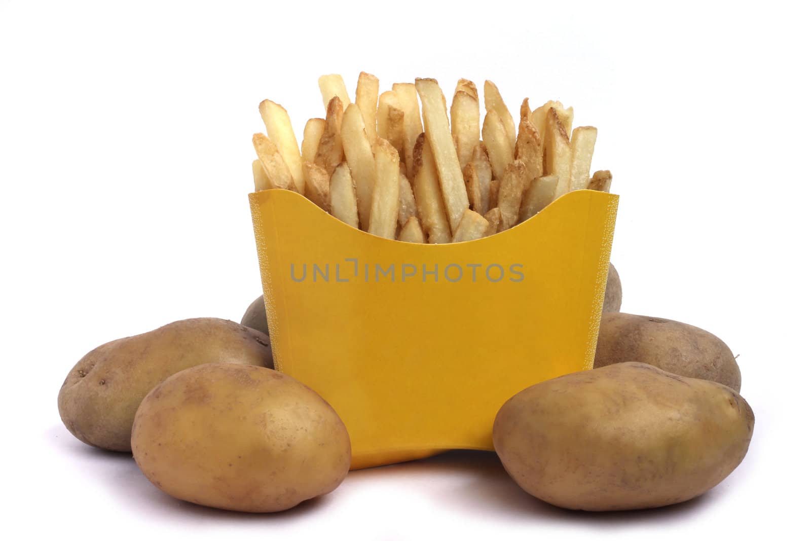Natural french fries and potatoes concept  isolated on white