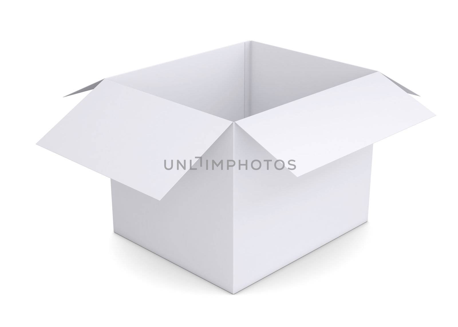 Open white cardboard box. Isolated render on a white background