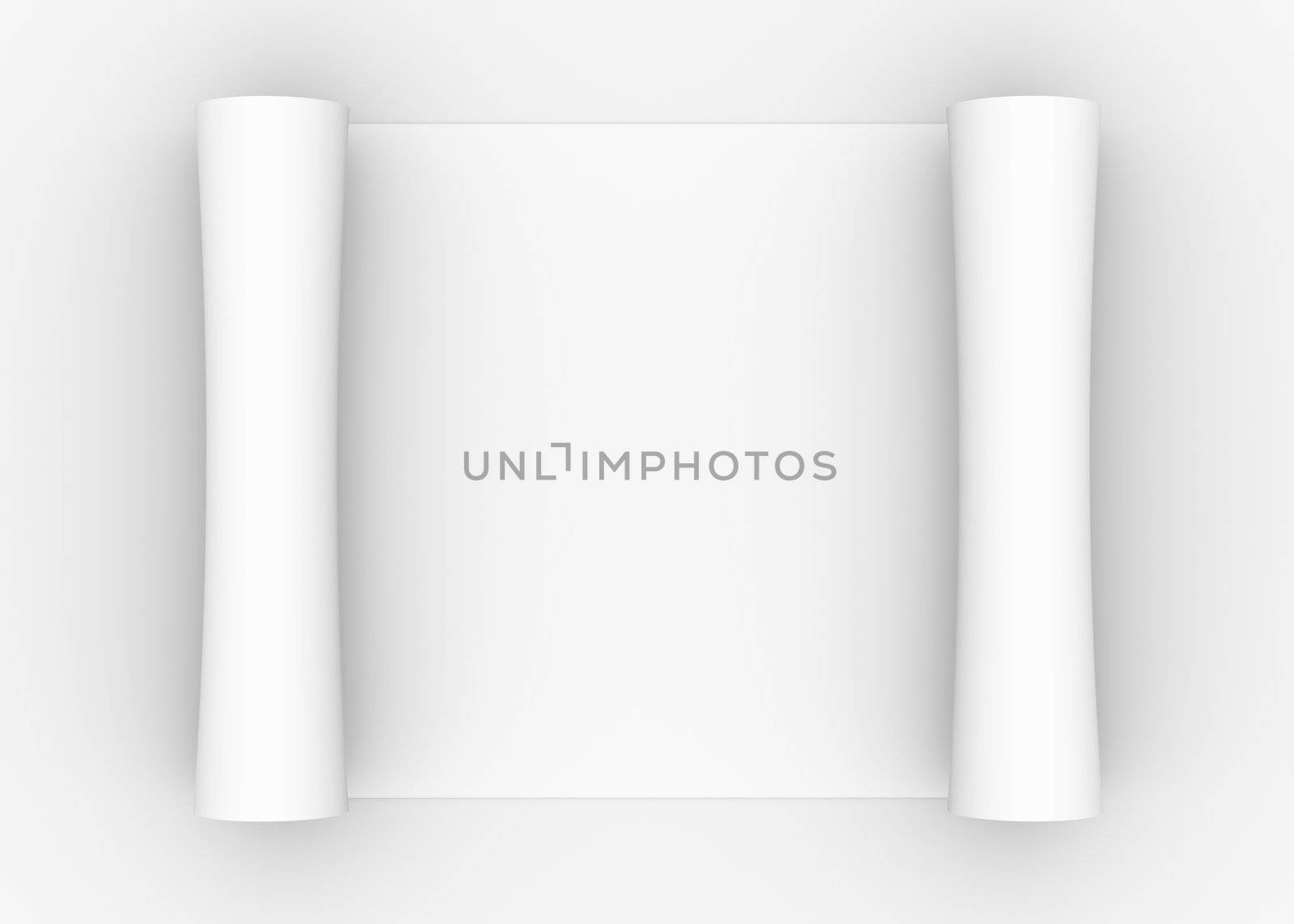 Scroll of white paper. Isolated render on a gray background