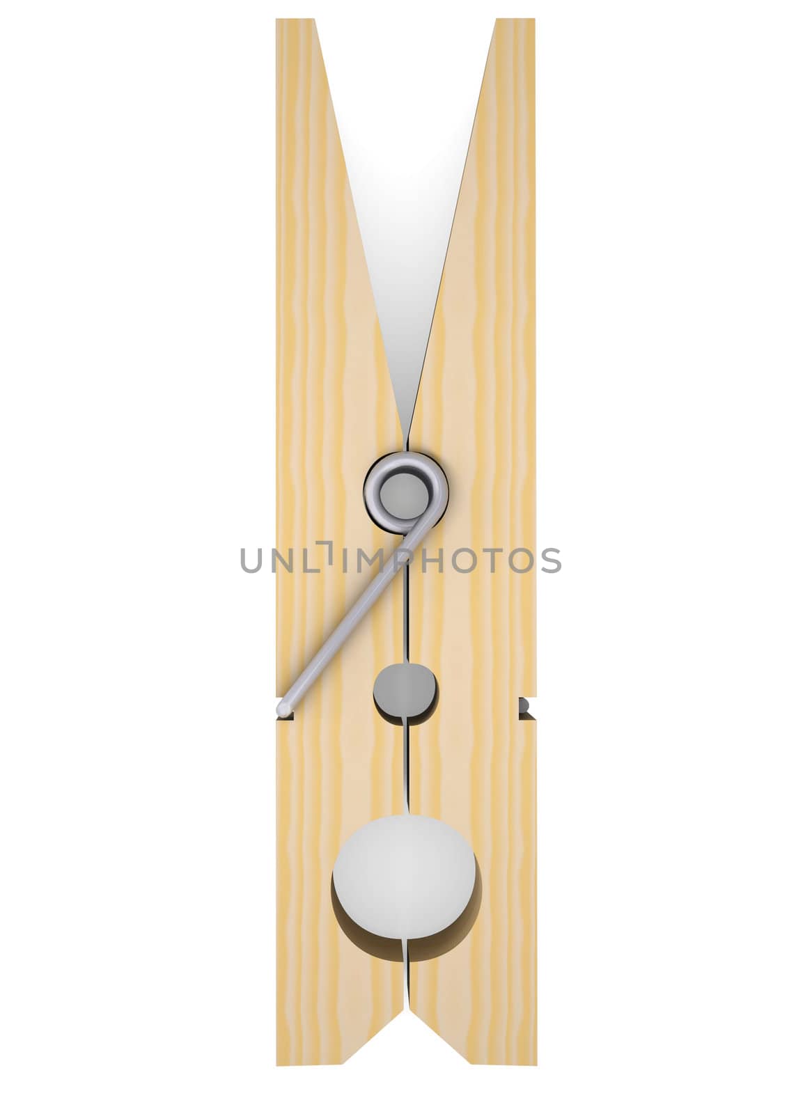 Wooden clothespin. Isolated render on a white background