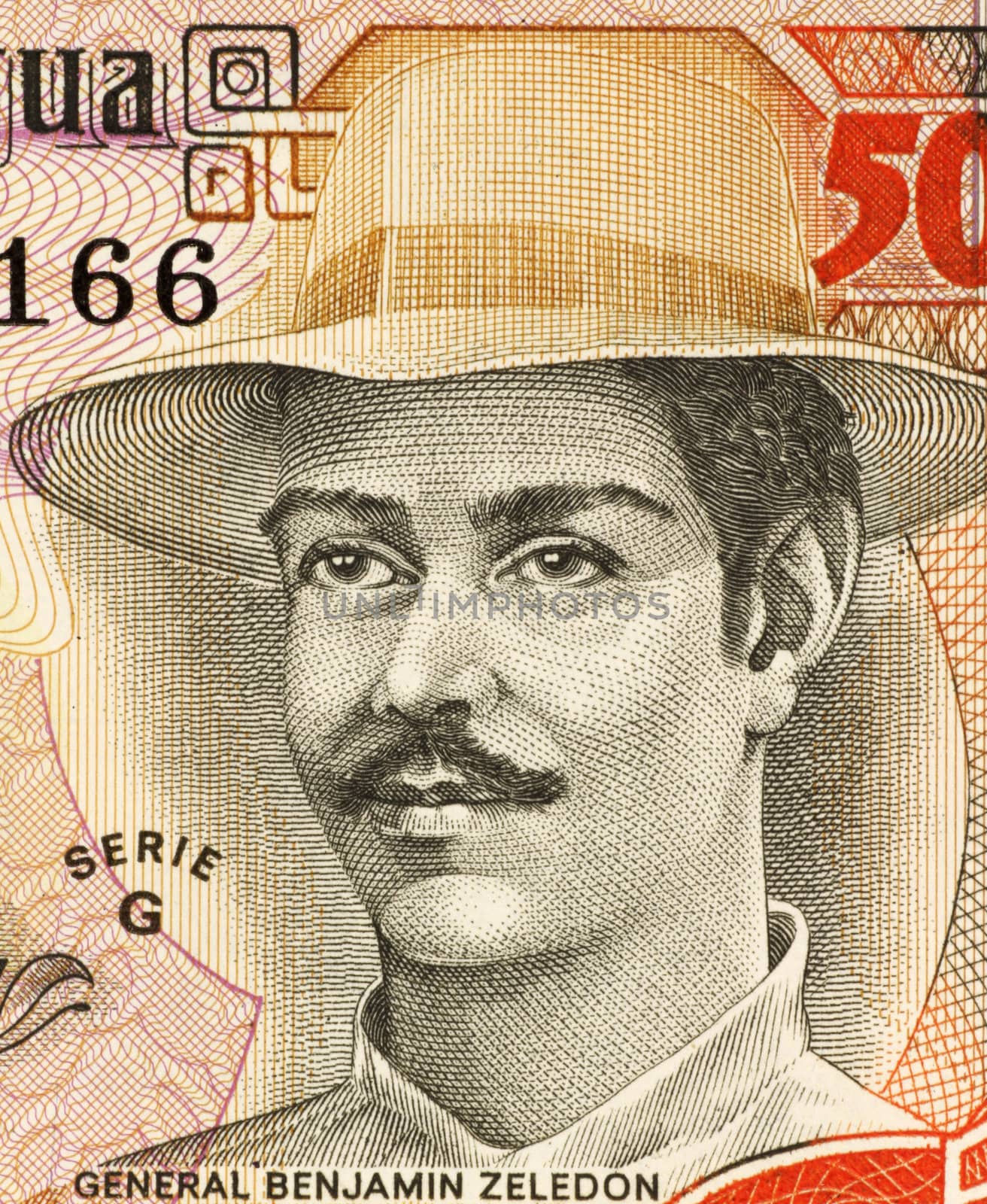 Benjamin Zeledon (1879-1912) on 5000 Gordobas 1985 Banknote from Nicaragua. Lawyer, politician and Nicaraguan military awarded the posthumous title of National Hero of Nicaragua.