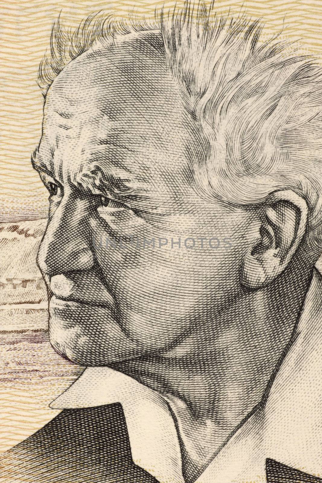 David Ben Gurion (1886-1973) on 50 Sheqalim 1978 Banknote from Israel. Founder and first Prime Minister of Israel.