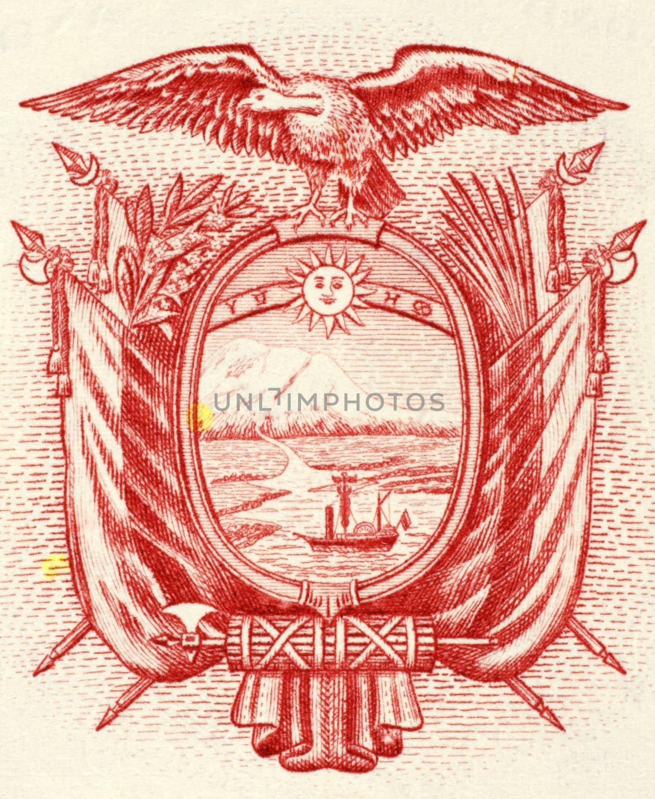 Ecuadorian Arms on 5 Sucres 1988 Banknote from Ecuador.