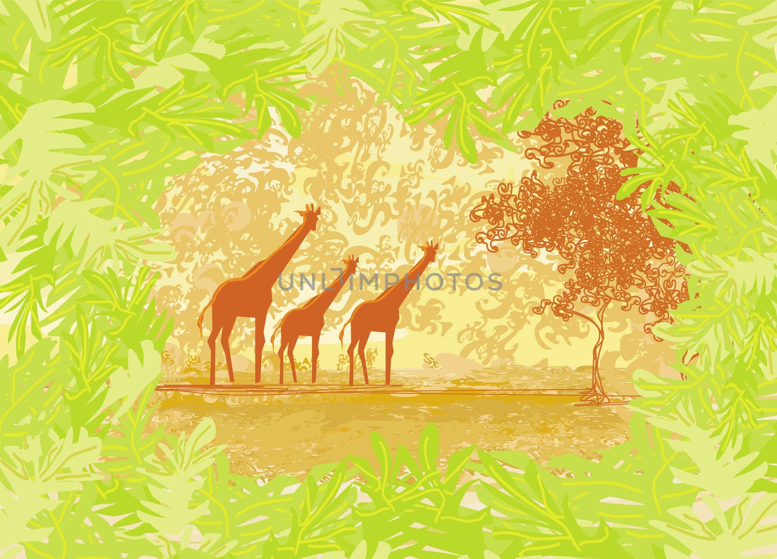 grunge background with African fauna and flora by JackyBrown