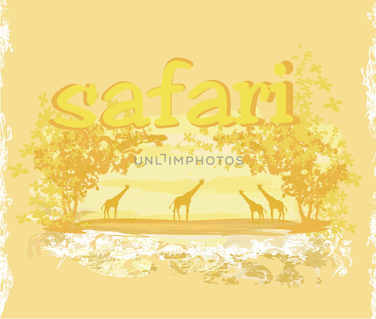 grunge background with African fauna and flora