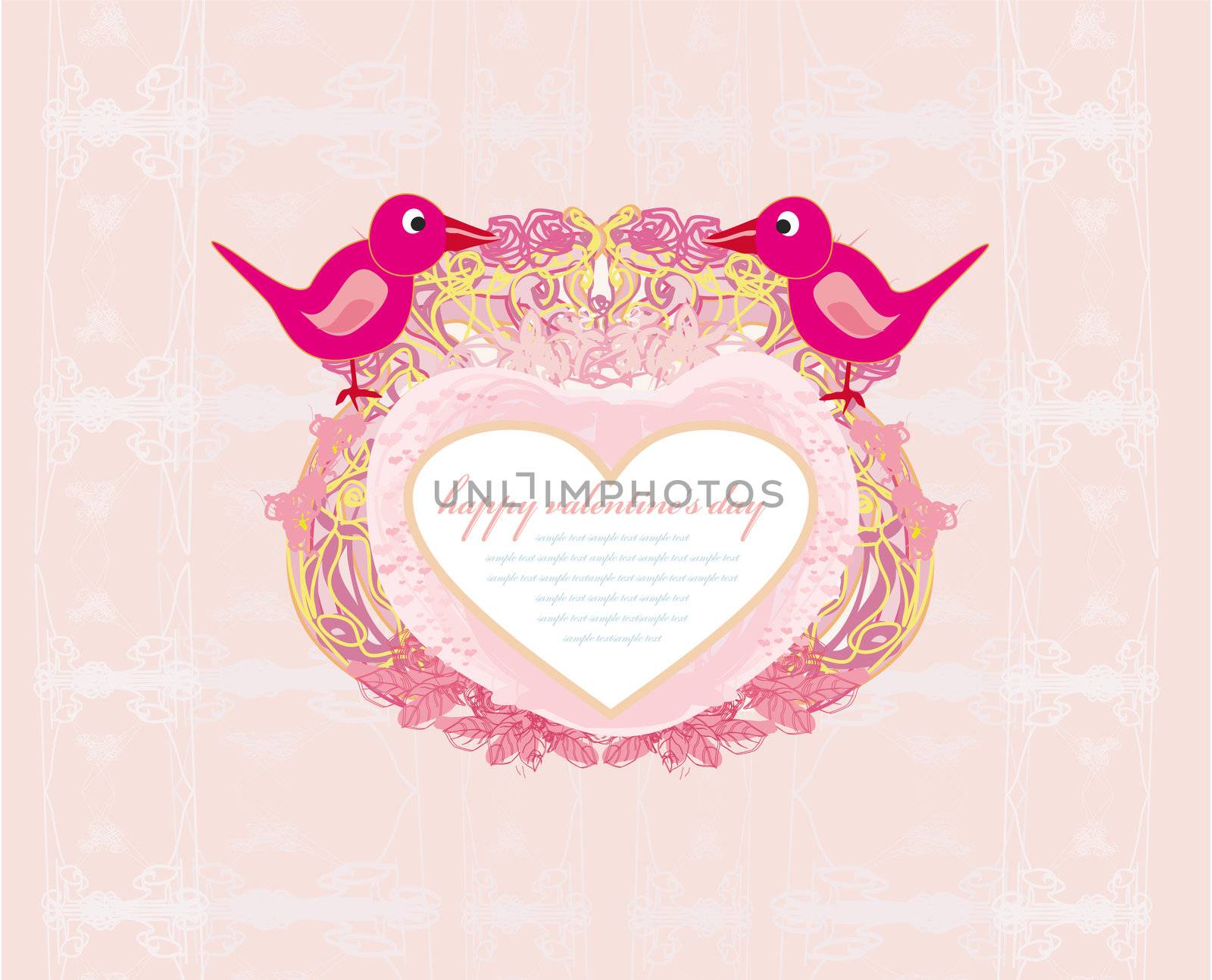 valentine's day greeting card with 2 sweet love birds