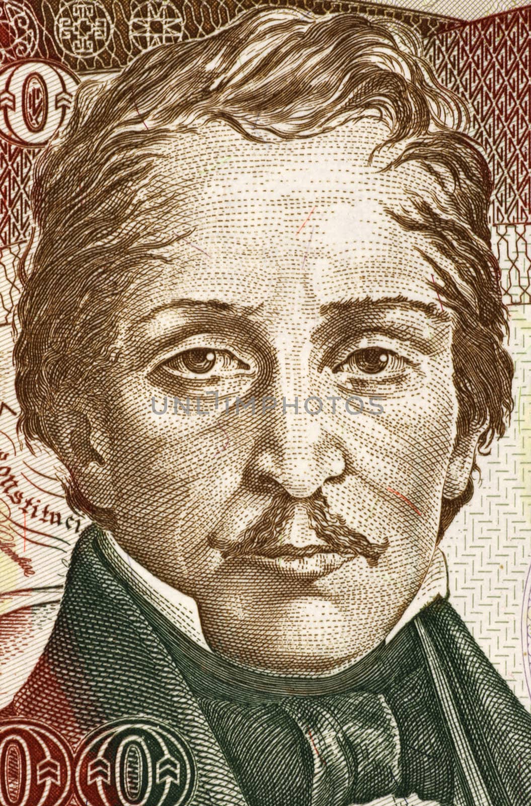 Francisco de Paula Santander (1792-1840) on 500 Pesos Oro 1993 Banknote from Colombia. Colombian military and political leader during the war for independence.