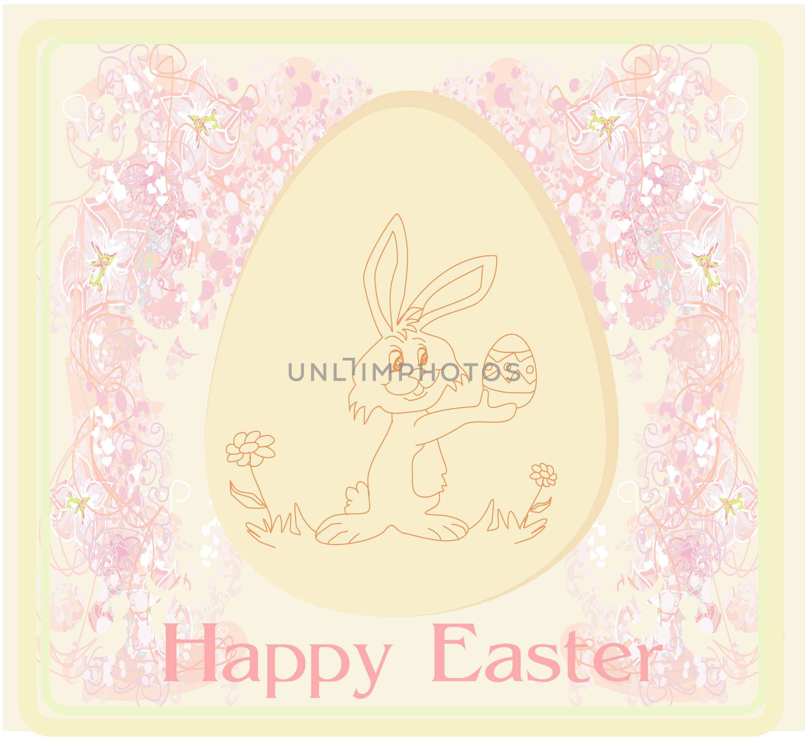 Illustration of happy Easter bunny carrying egg
