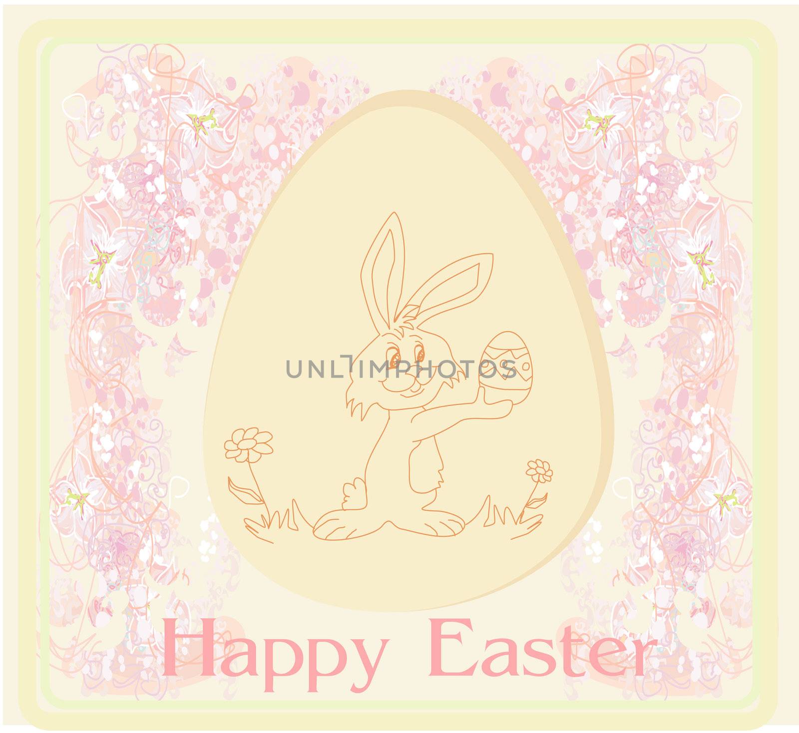 Illustration of happy Easter bunny carrying egg