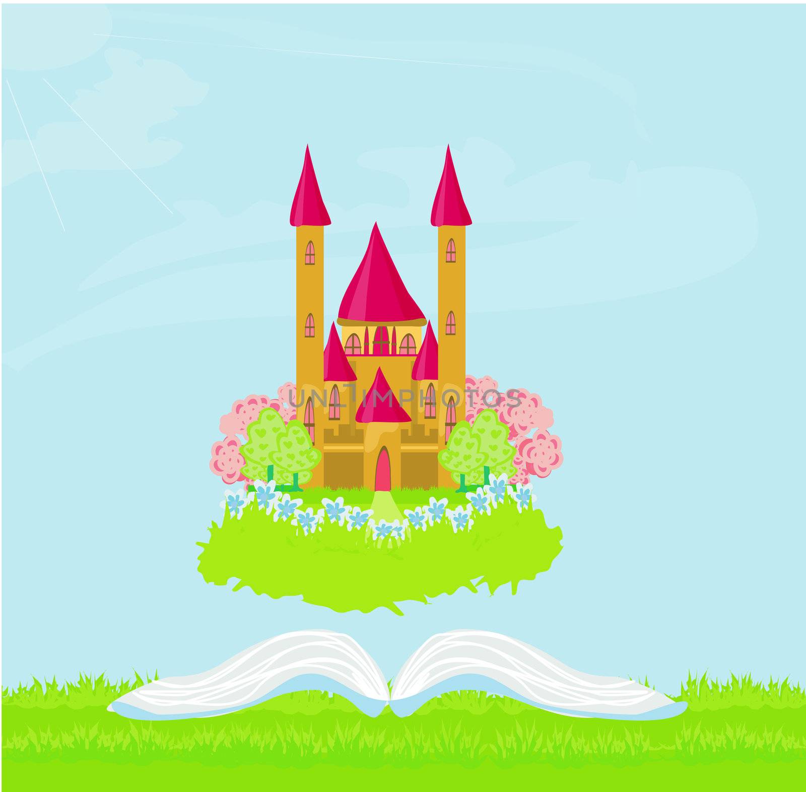 Magic world of tales, fairy castle appearing from the book by JackyBrown