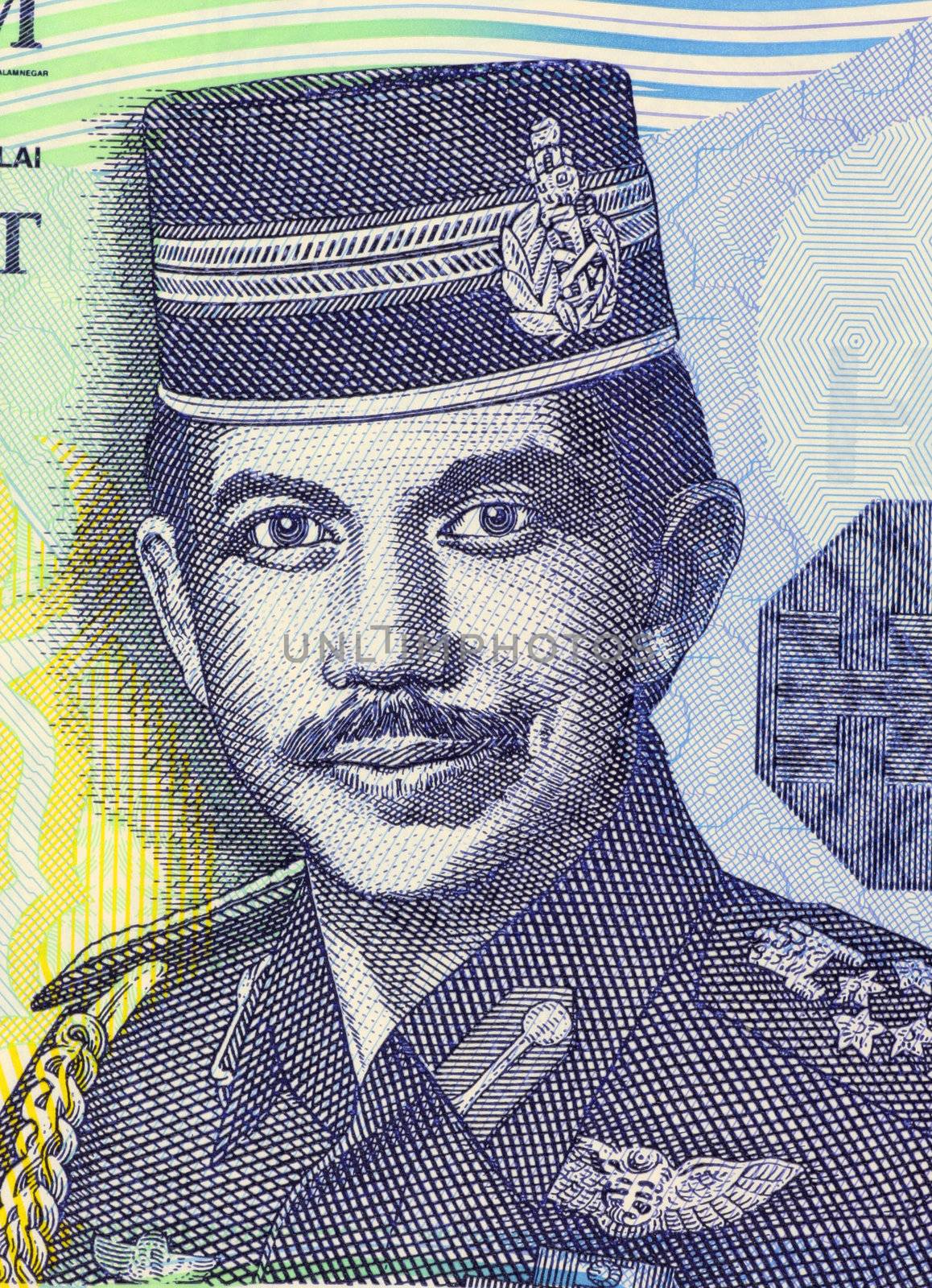 Hassanal Bolkiah (born 1946) on 1 Ringgit 2008 Banknote from Brunei. 29th Sultan of Brunei.