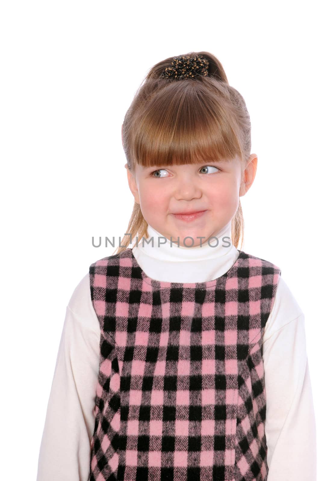 sad little girl isolated on white background