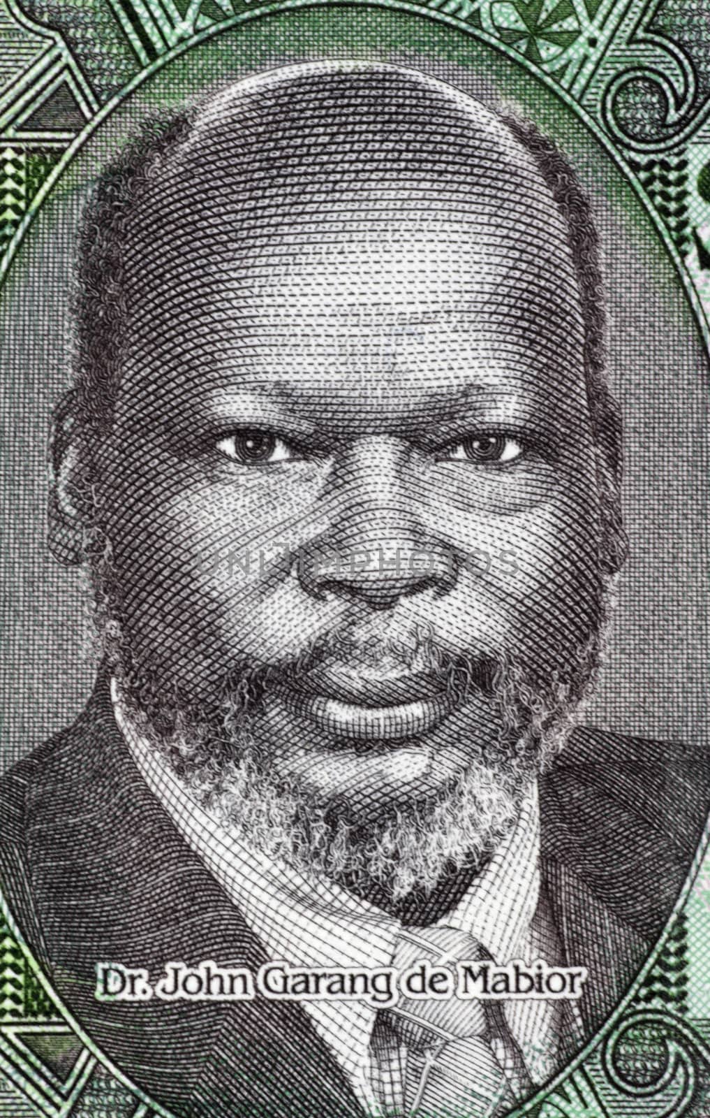 John Garang de Mabior (1945-2005) on 1 Pound 2011 Banknote from South Sudan. Sudanese politician and rebel leader.