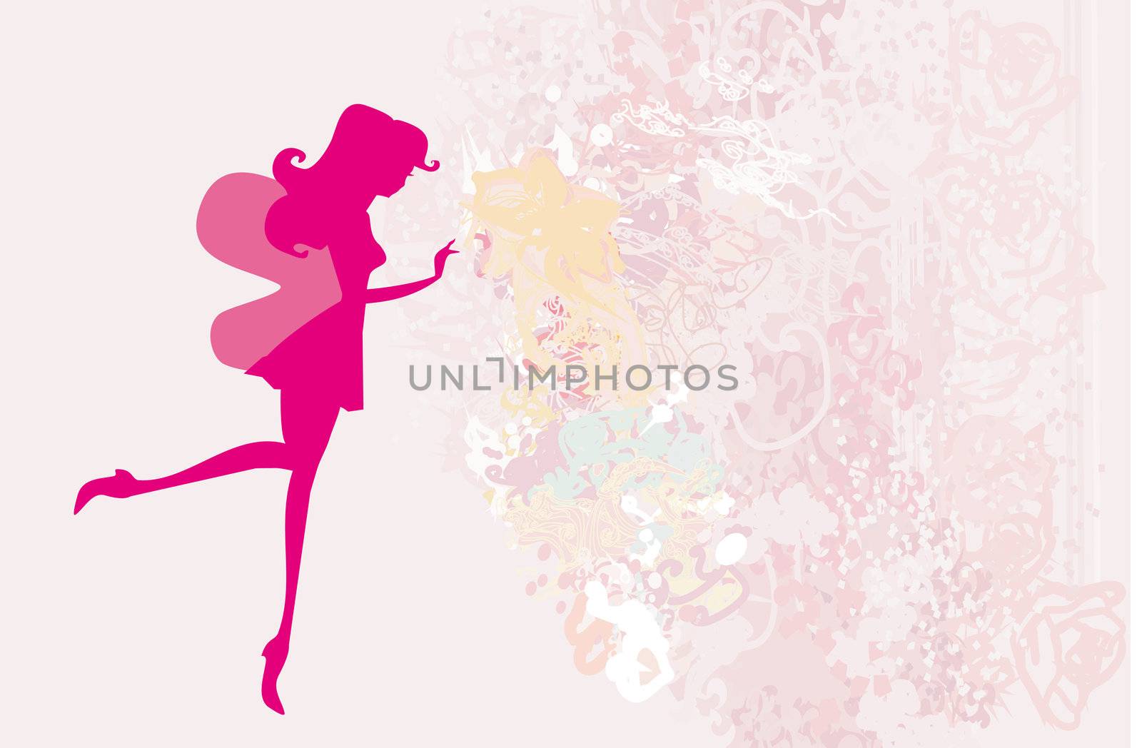 floral background with a beautiful fairy