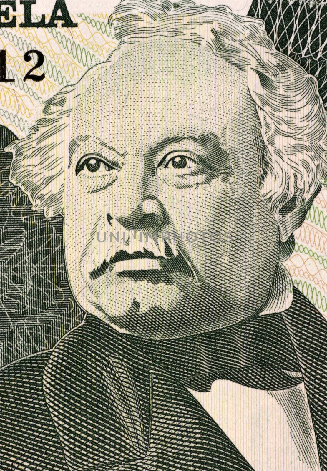 Jose Antonio Paez (1790-1873) on 20 Bolivares 1995 Banknote from Venezuela. General in Chief of the army fighting Spain during the Venezuelan Wars of Independence.