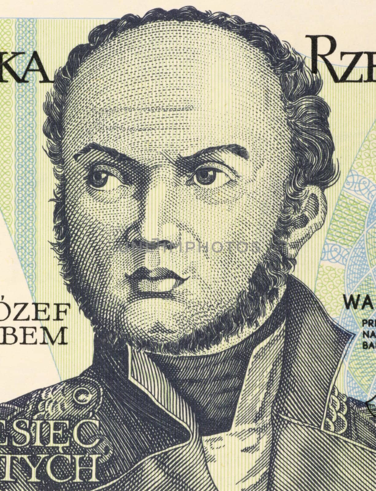 Josef Bem (1794-1850) on 10 Zlotych 1982 Banknote from Poland. Polish general national hero of Poland and Hungary.