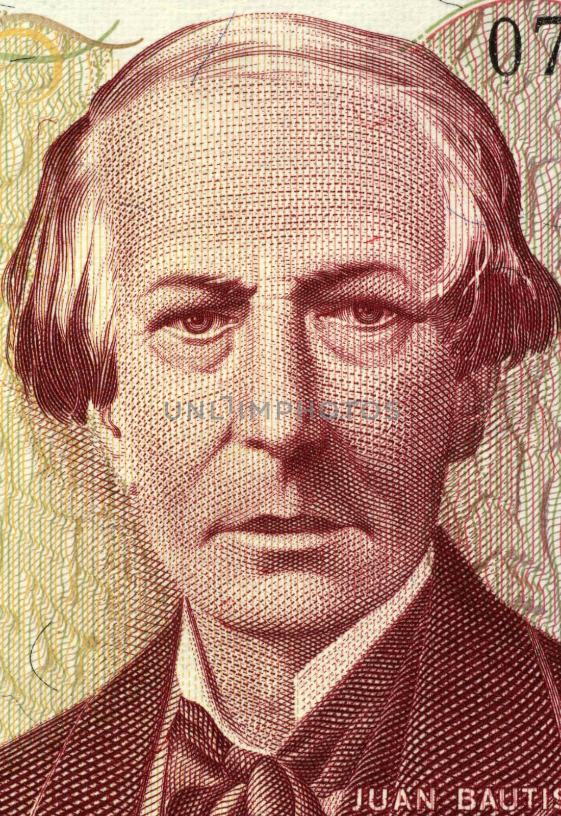 Juan Bautista Alberdi (1810-1884) on 5000 Pesos 1984 Banknote from Argentina. Argentine political theorist and diplomat.