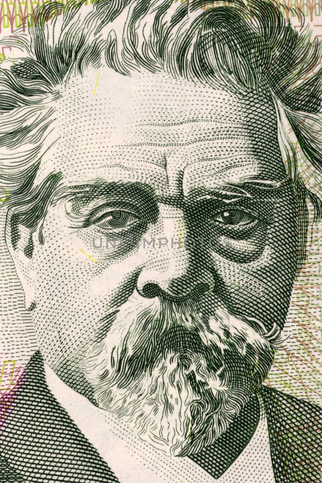 Juan Zorrilla de San Martin (1855-1931) on 20 Pesos Uruguayos 2008 Banknote from Uruguay. National Poet of Uruguay and political figure.