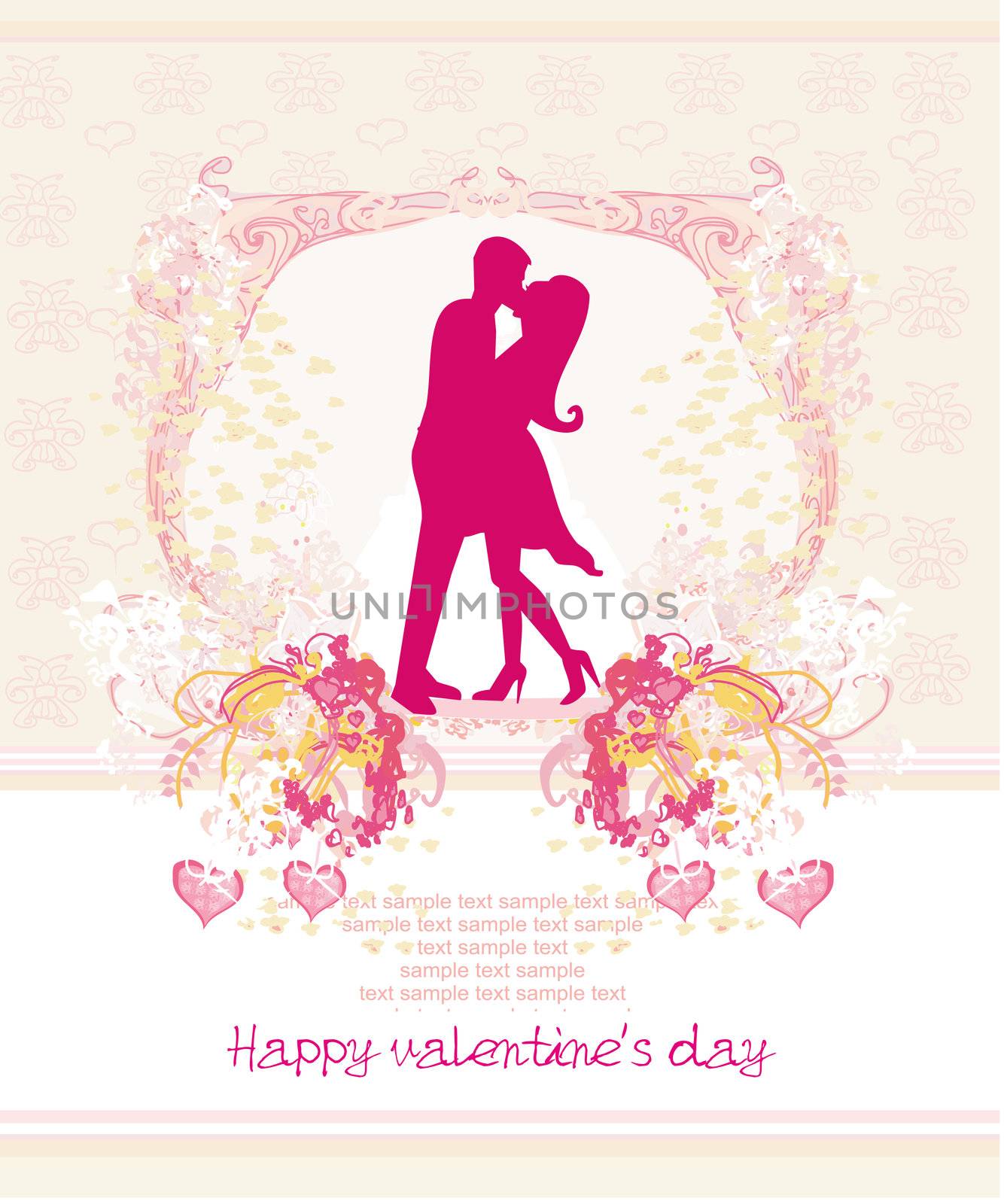 greeting card with silhouette of romantic couple