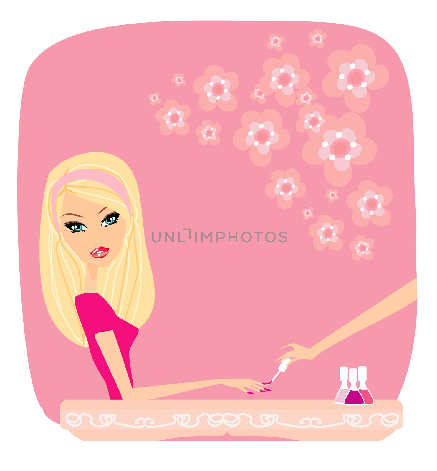 Young lady doing manicure in beauty salon