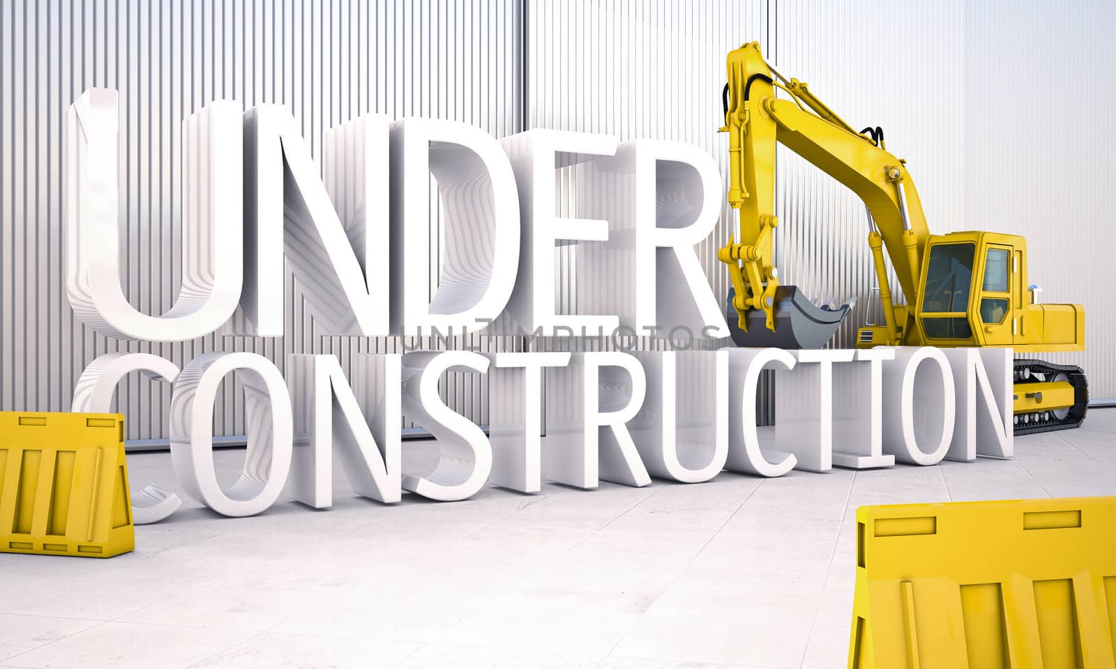 Under reconstruction, large letters on the building site