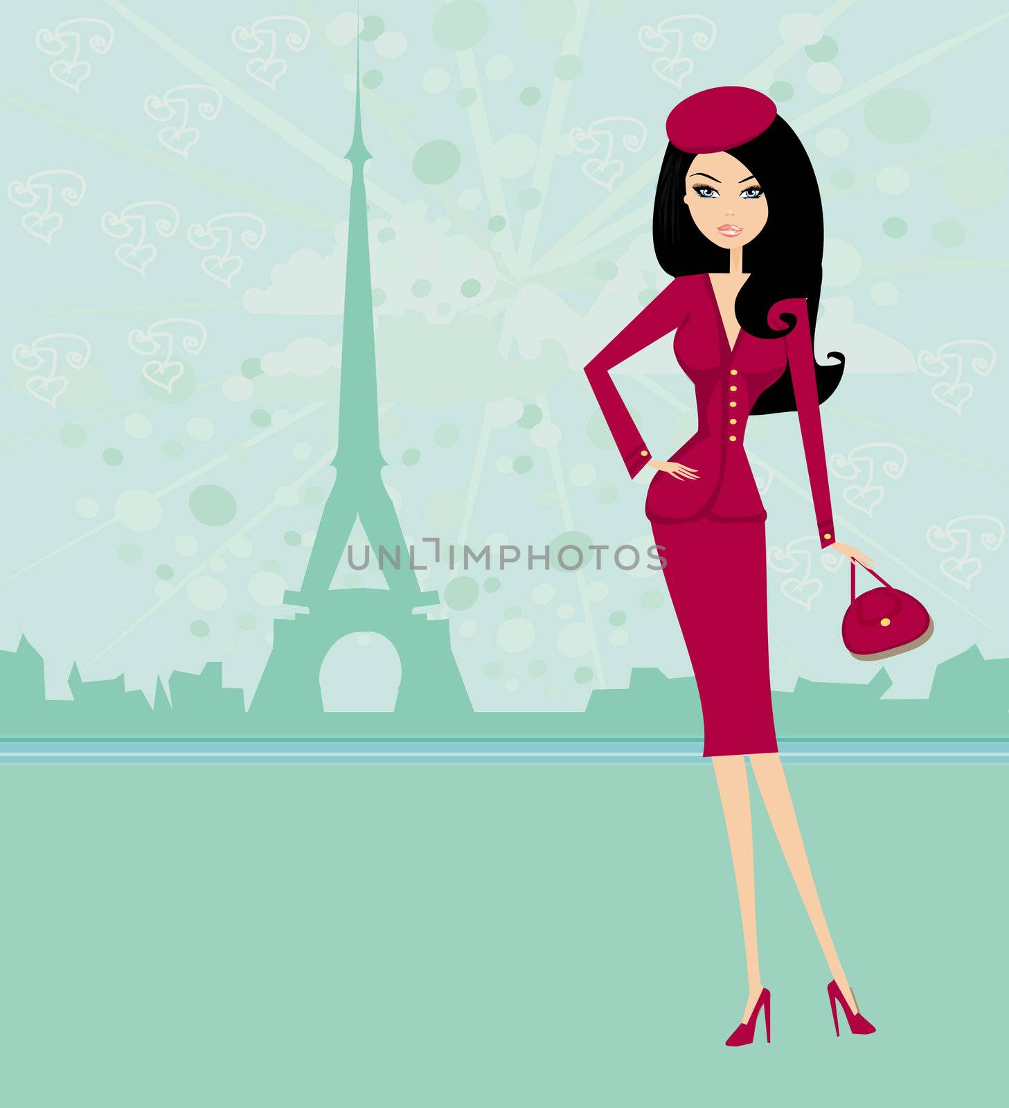 beautiful women Shopping in Paris - vector card